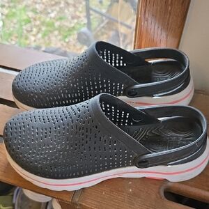 Skechers Black Mules with White and pink Accents